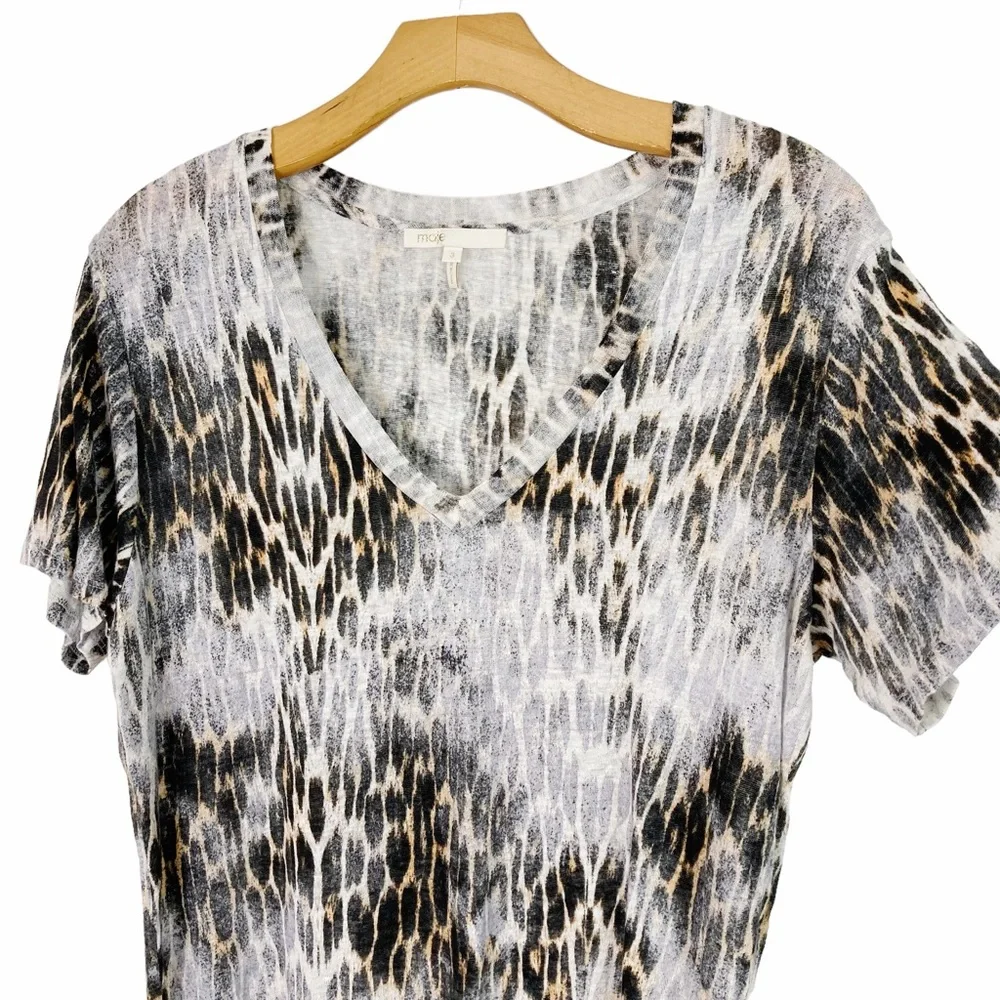 Maje Animal Print Linen V-neck T-shirt Size 3